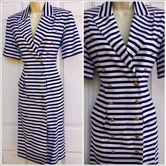 Vintage Striped Dress with Gold Accents - Picture 3 of 4